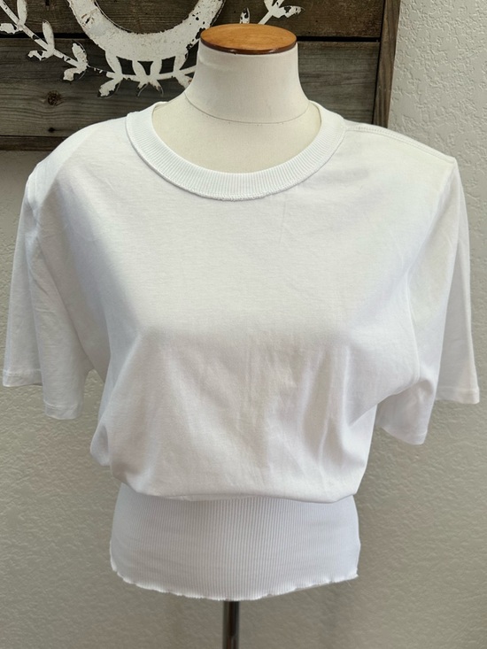 Zara Tops - Zara White Rib-Hem Short Sleeve Shoulder pad Top -  Women's Casual Tee L NWT